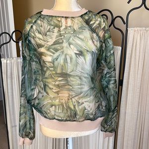 Zara Blouse Green Leaf Print. Translucent